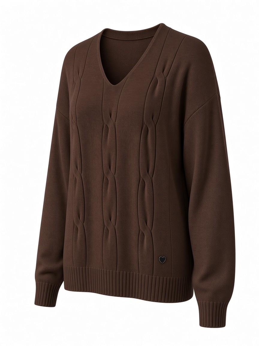 Dámsky pulóver s výstrihom do V s osmičkovým vzorom MINORITY CHOCOLATE MELANGE Tmavohnedá s.WEAR 2